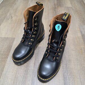 Dr. Martens Leona Black Leather Lace-Up Heeled Boots Women’s 6 US